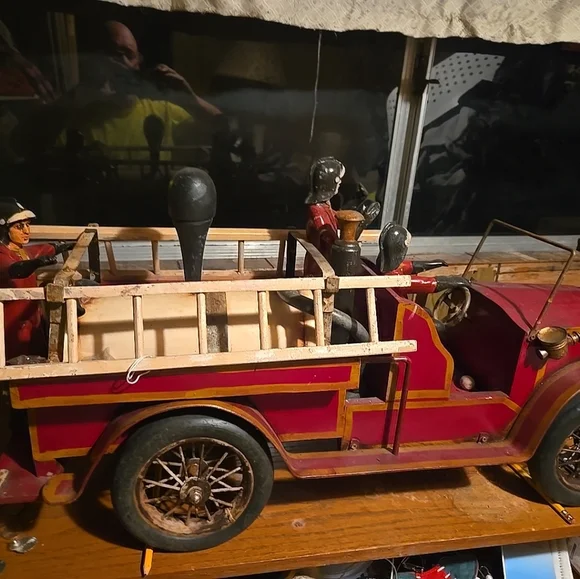 Vintage Fire Truck Toy with Firefighters